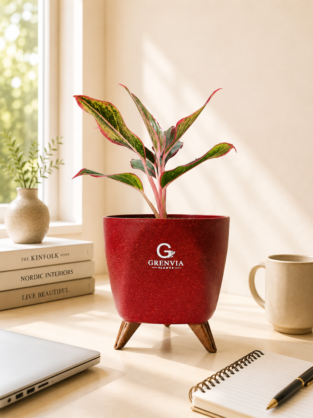 Aglonema Pink Lipstick- Tripod Stand Eco planter