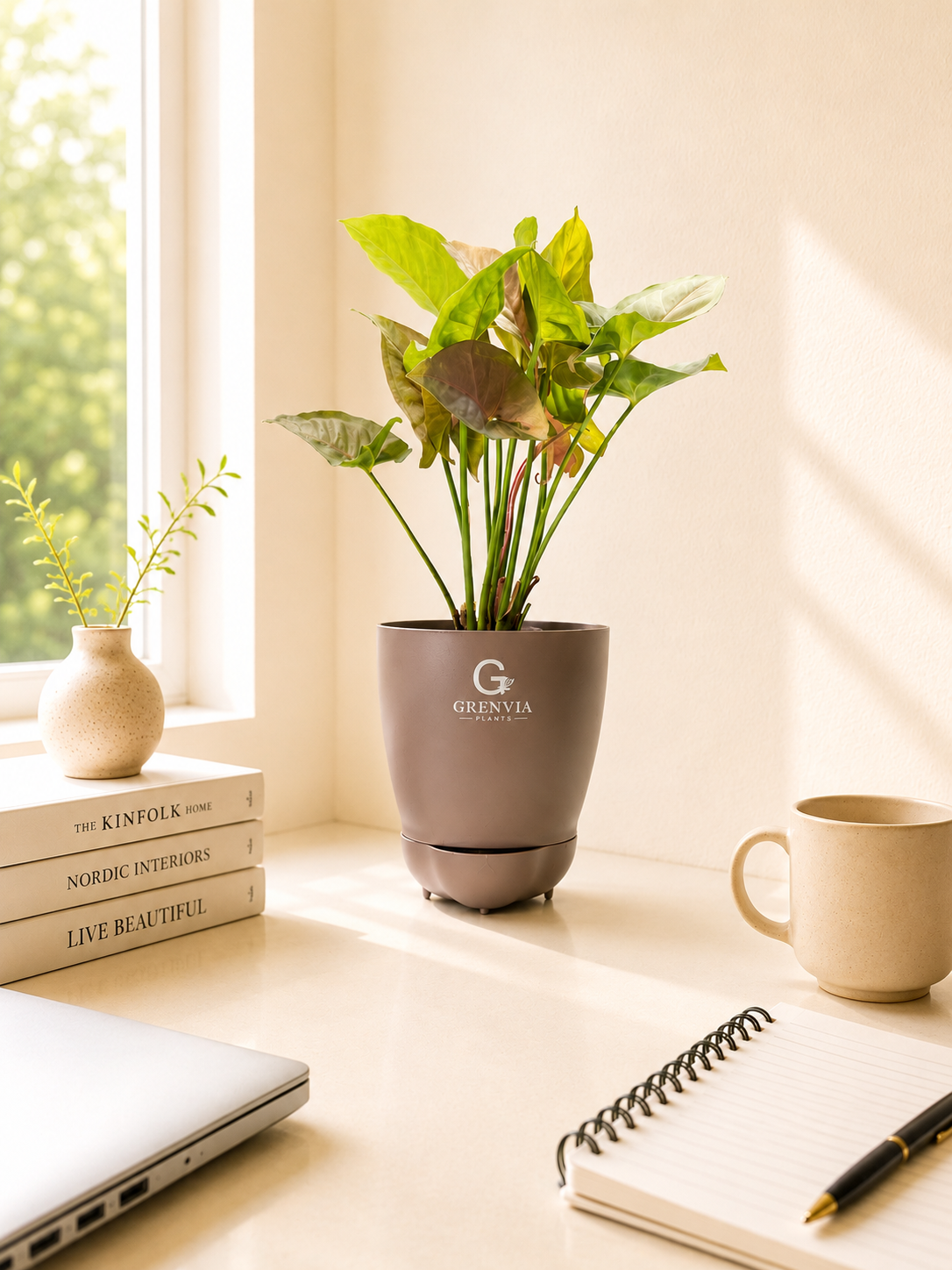 🌿 Pink Syngonium Watering Planter