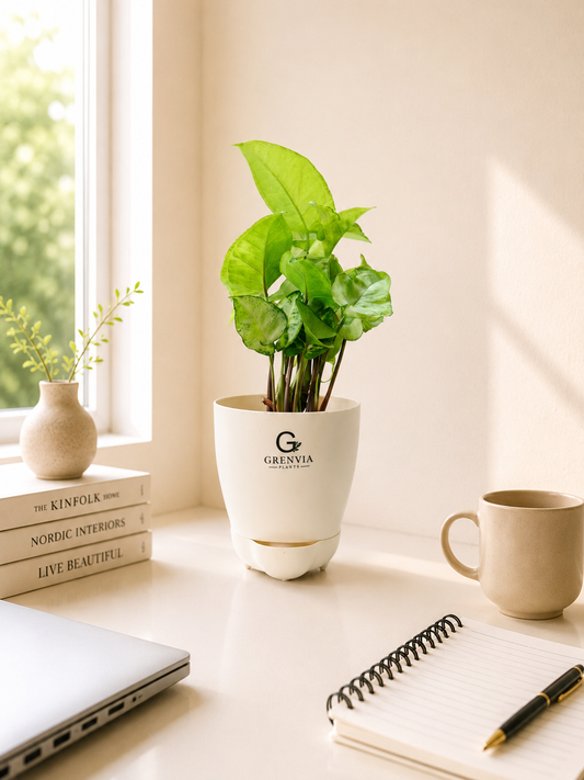 🌿 White Syngonium Self-Watering Plant