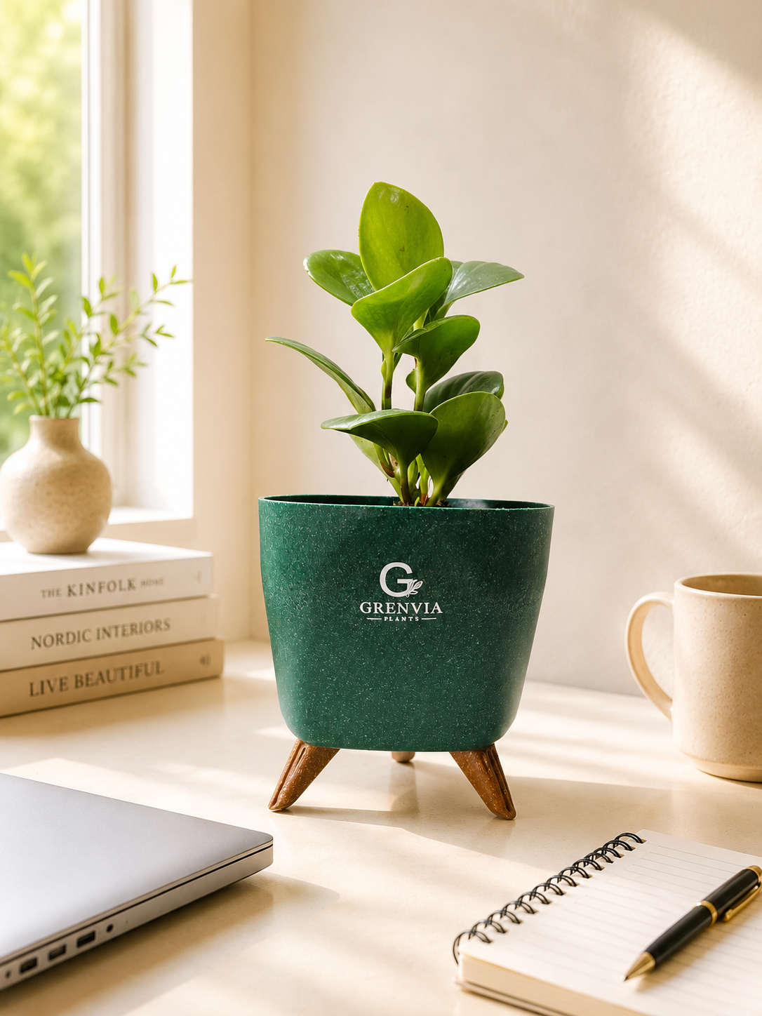 Peperomia Green-Tripod Stand Eco Planter