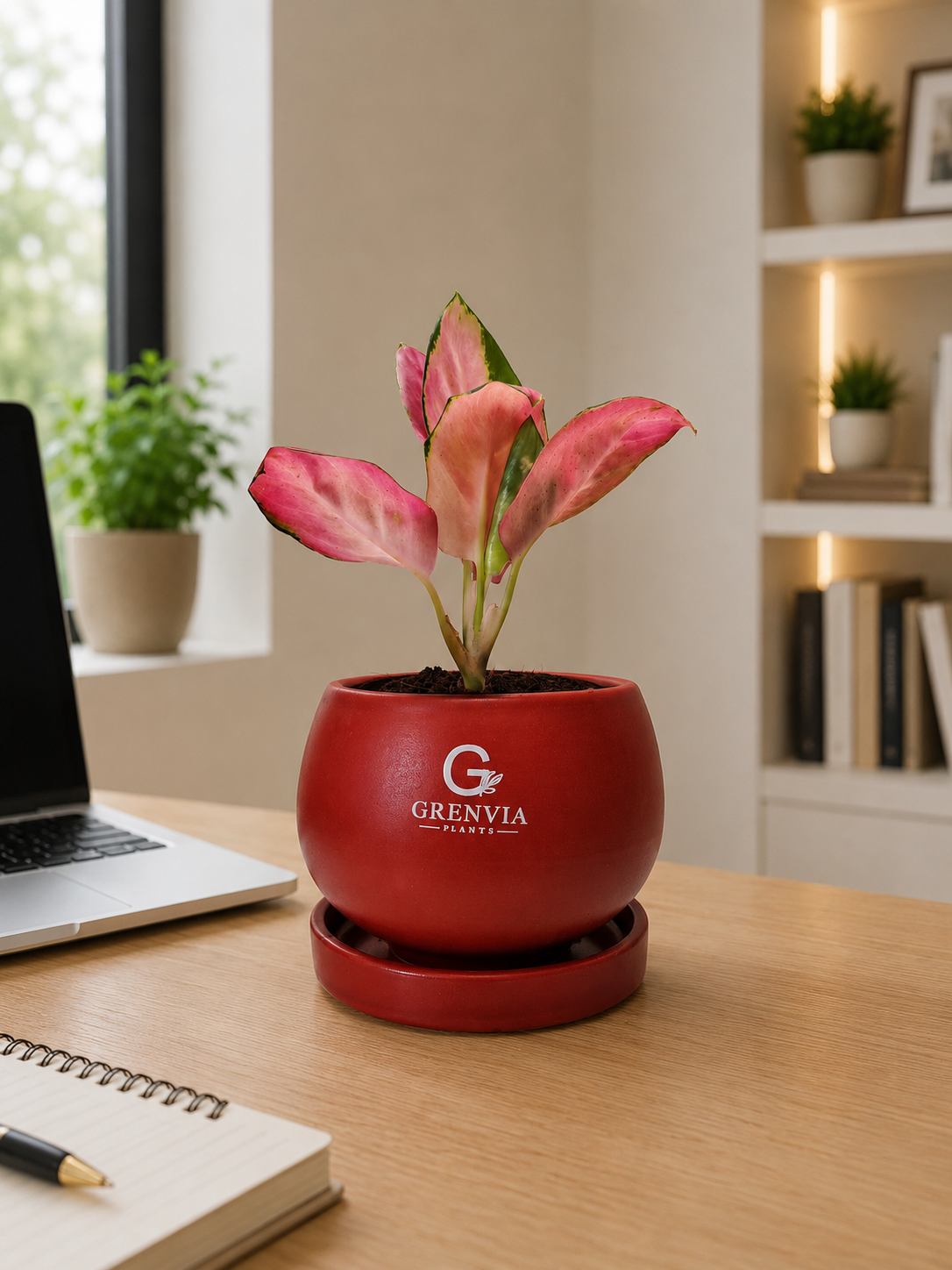 Aglaonema Pink Beauty Round Ceramic Planter