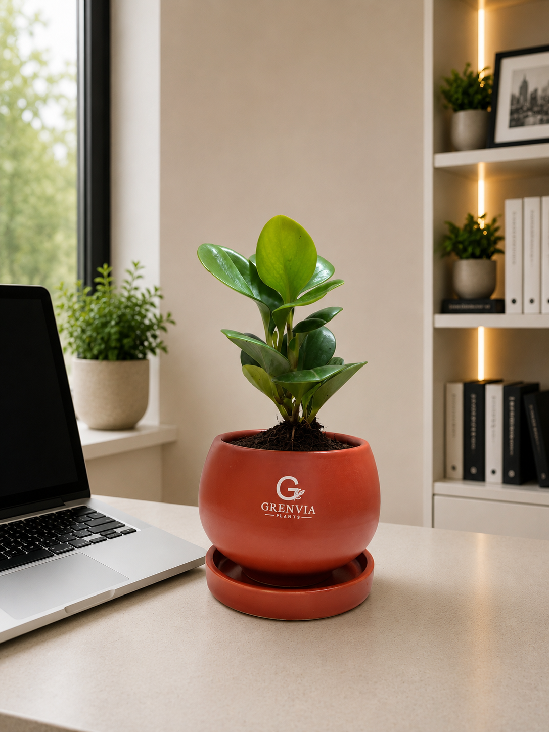Peperomia-Green in Round ceramic planter