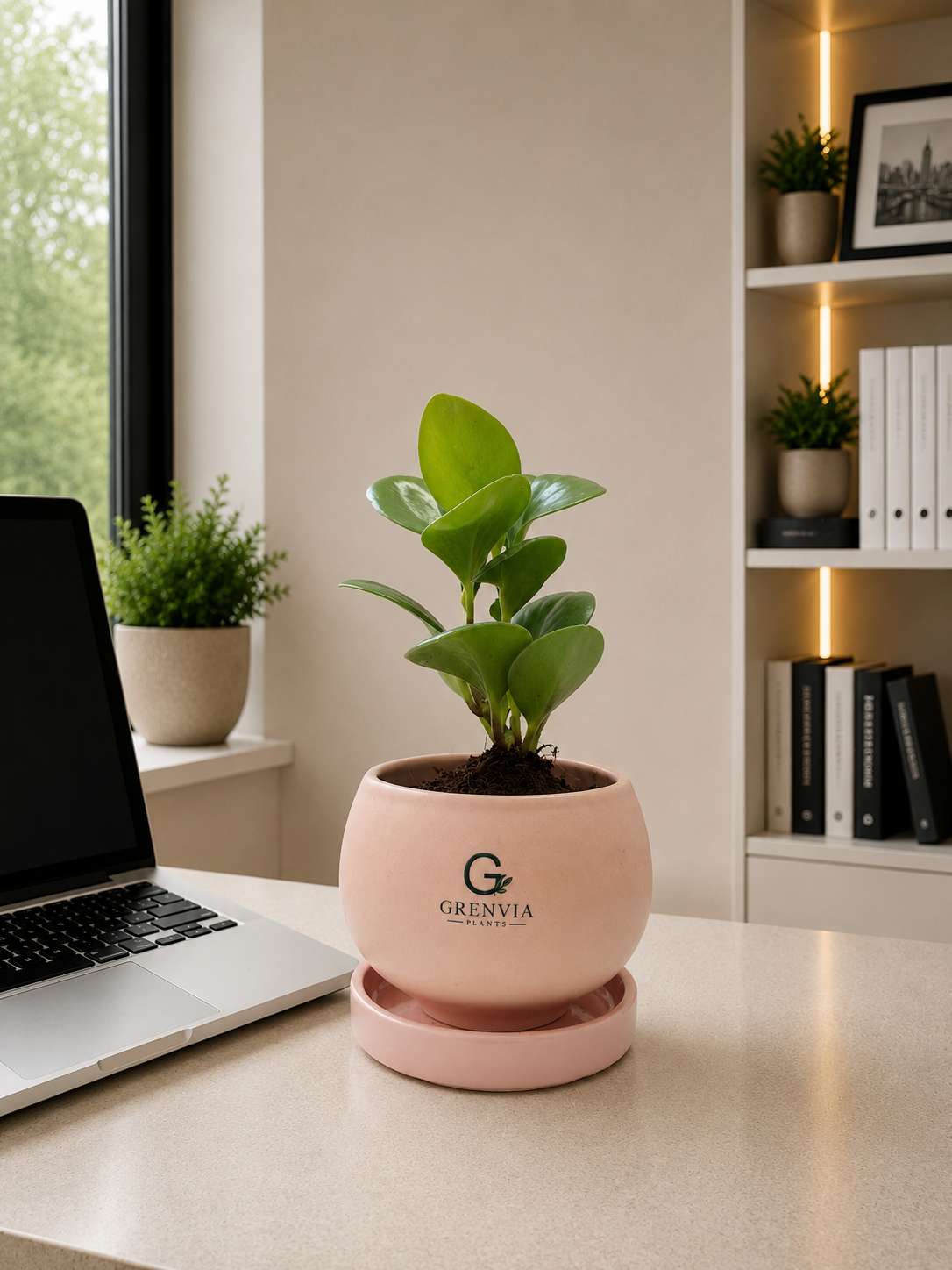 Peperomia-Green in Round ceramic planter