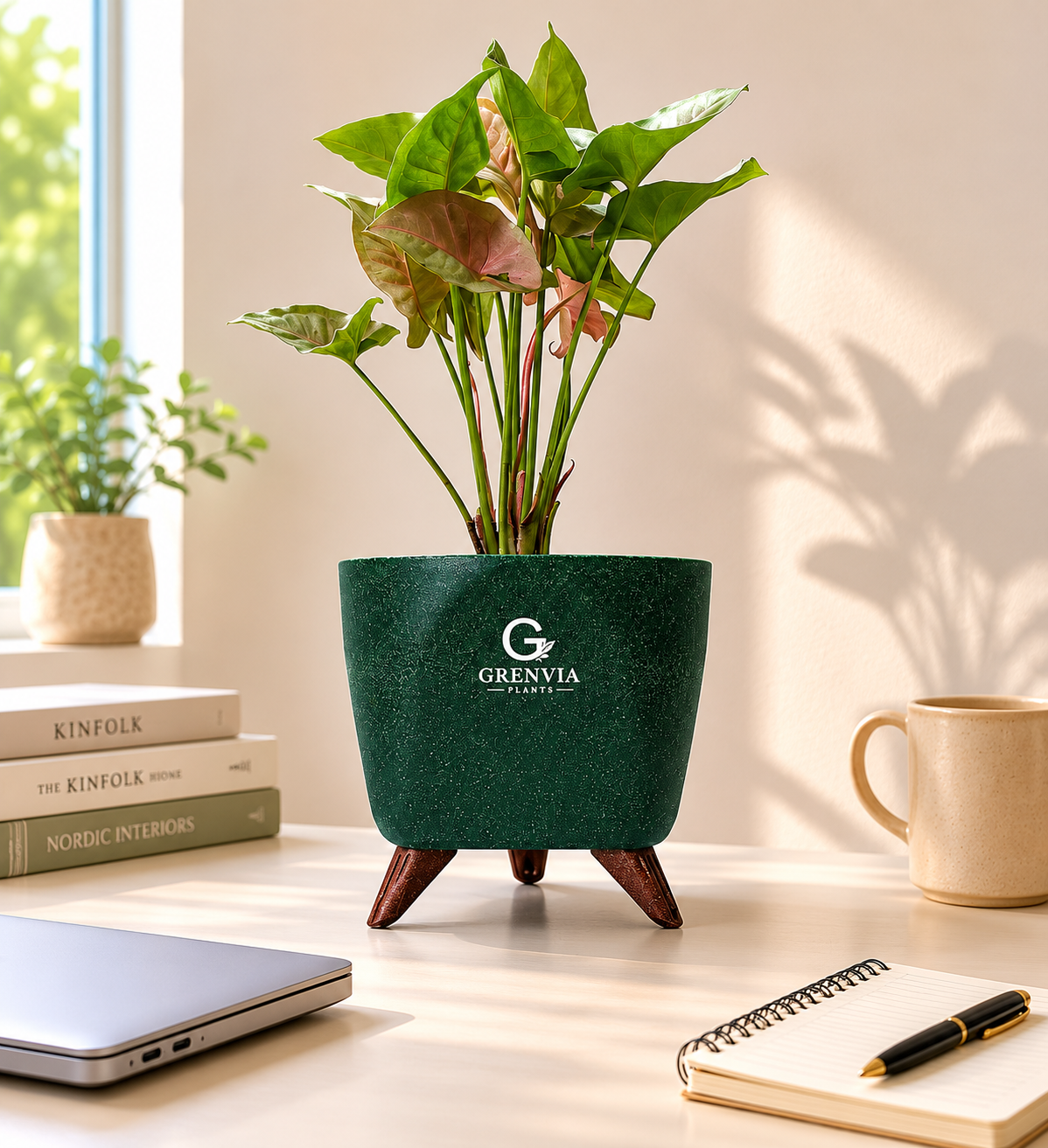 Pink Synghonium-Tripod Stand Eco Planter