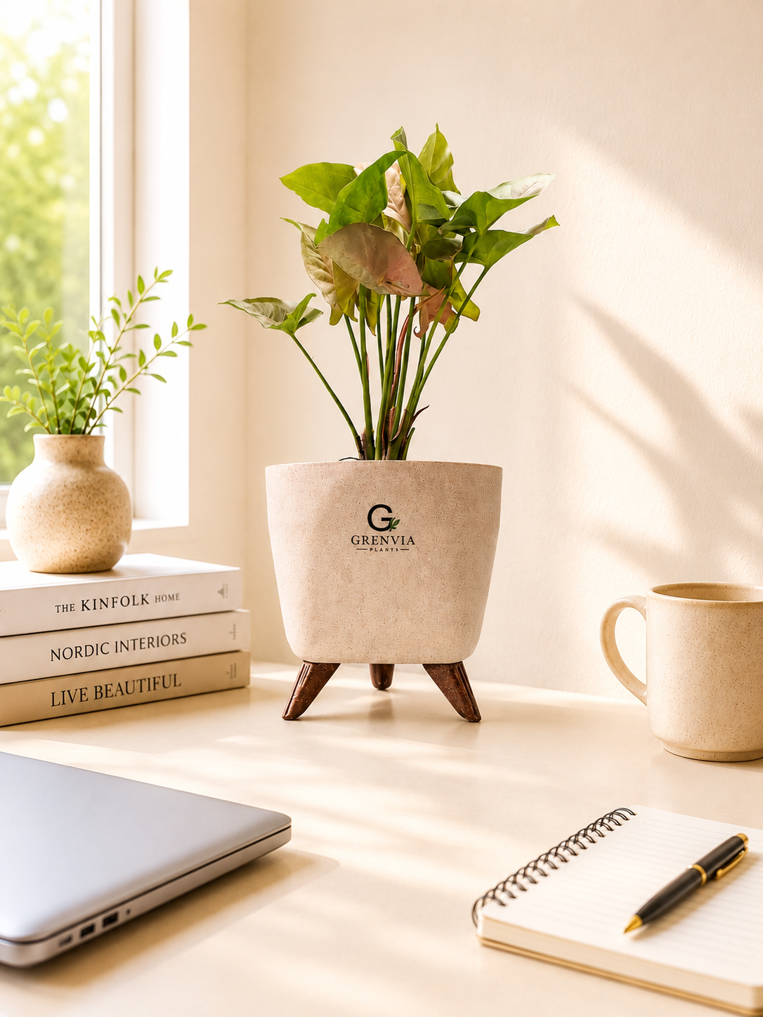 Pink Synghonium-Tripod Stand Eco Planter