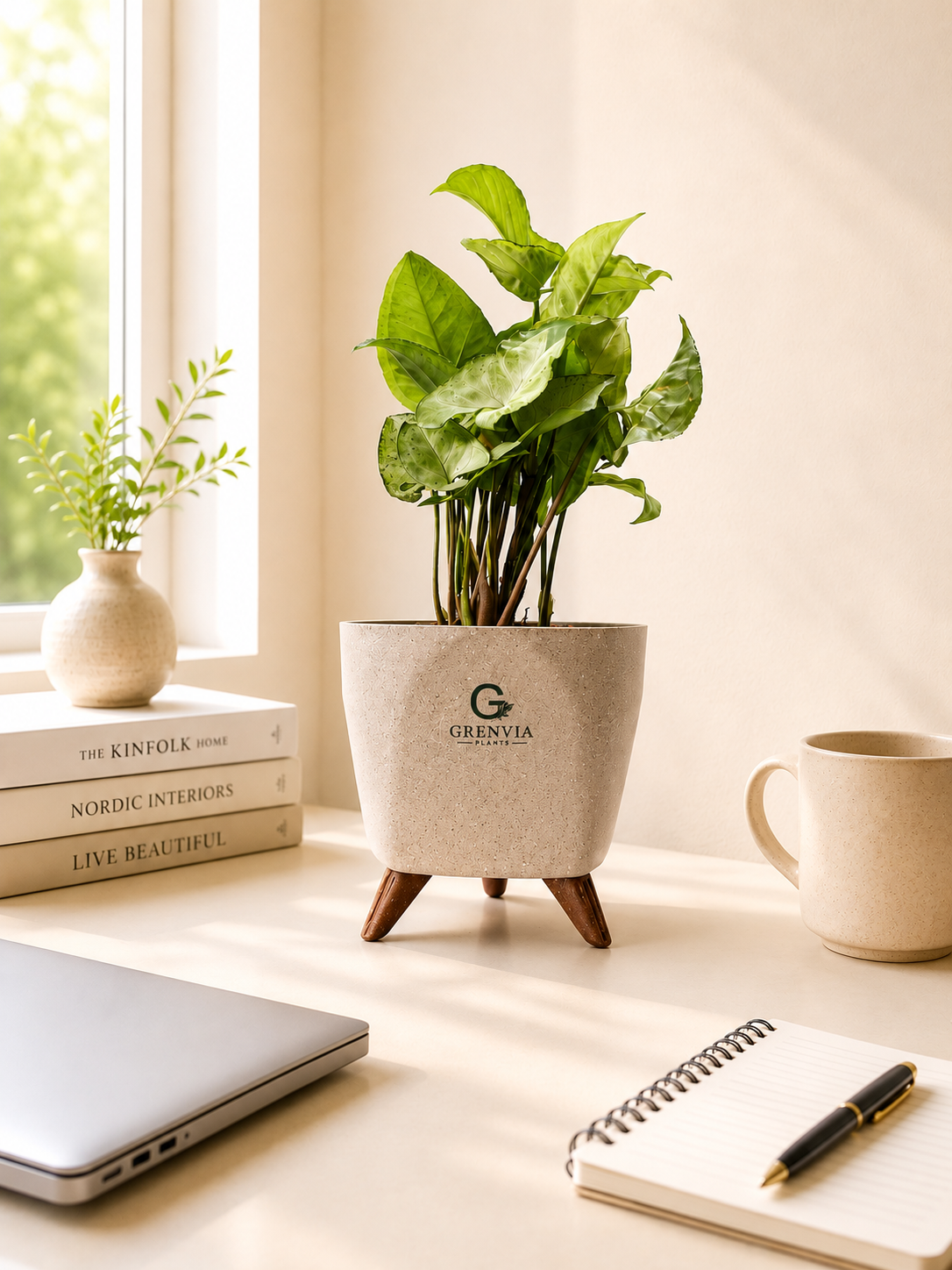 White Synghonium-Tripod Stand Eco Planter