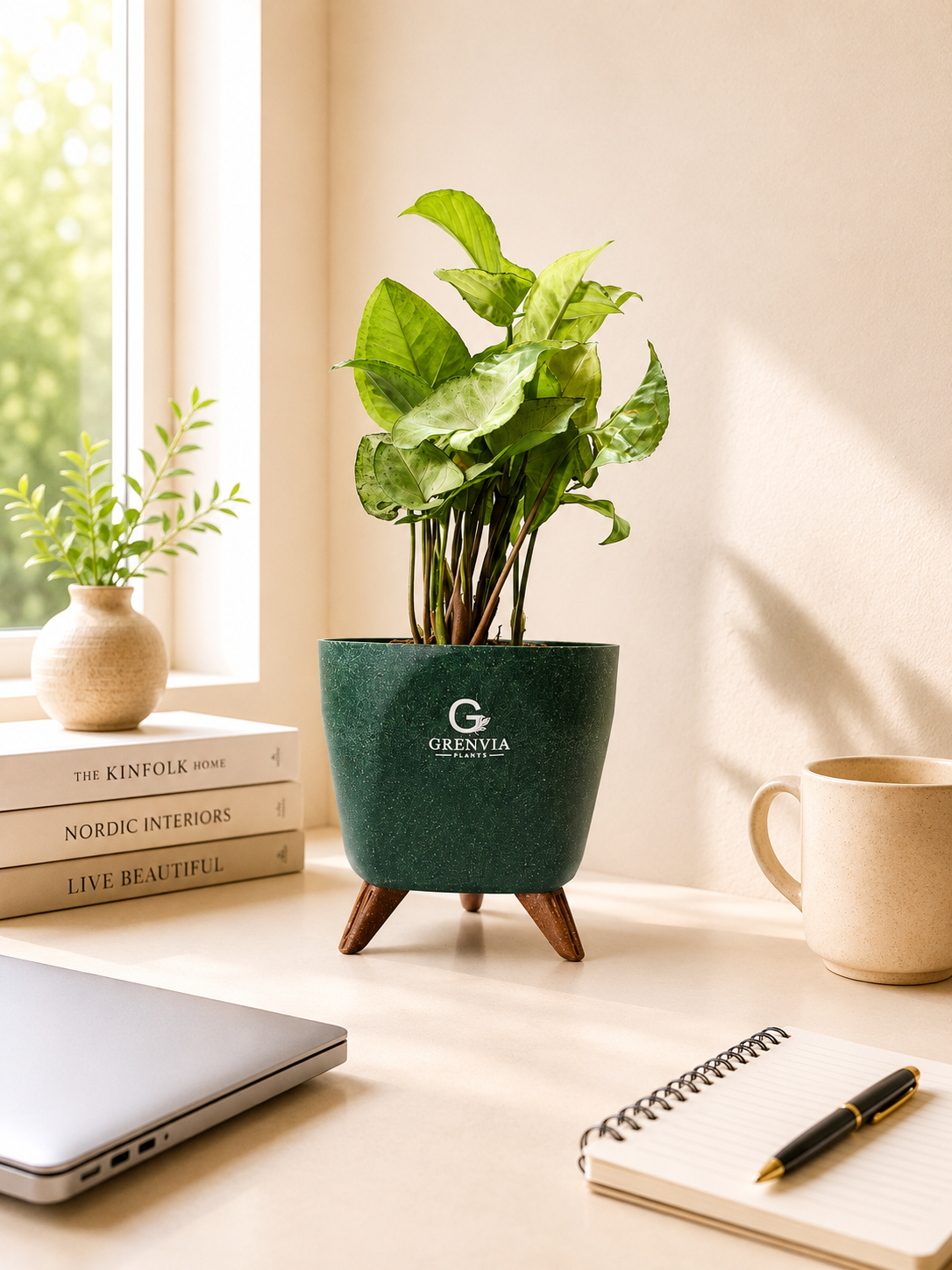 White Synghonium-Tripod Stand Eco Planter