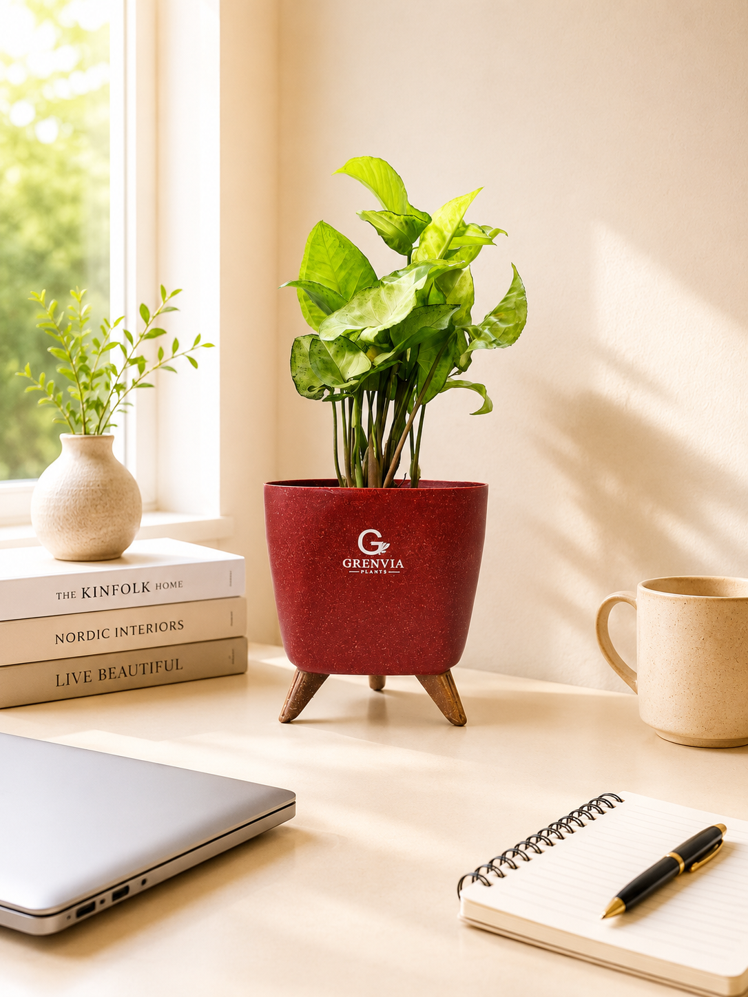 White Synghonium-Tripod Stand Eco Planter