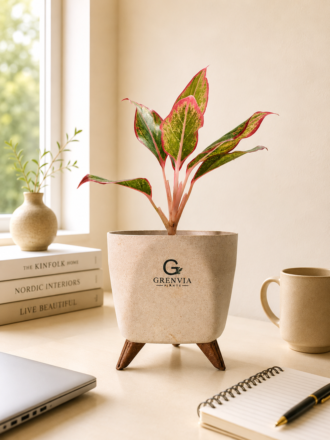 Aglonema Pink Lipstick- Tripod Stand Eco planter
