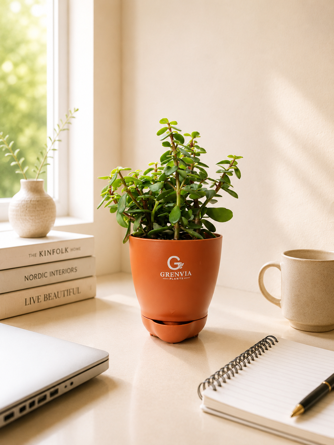 Jade Plant in Grenvia Self-Watering Planter