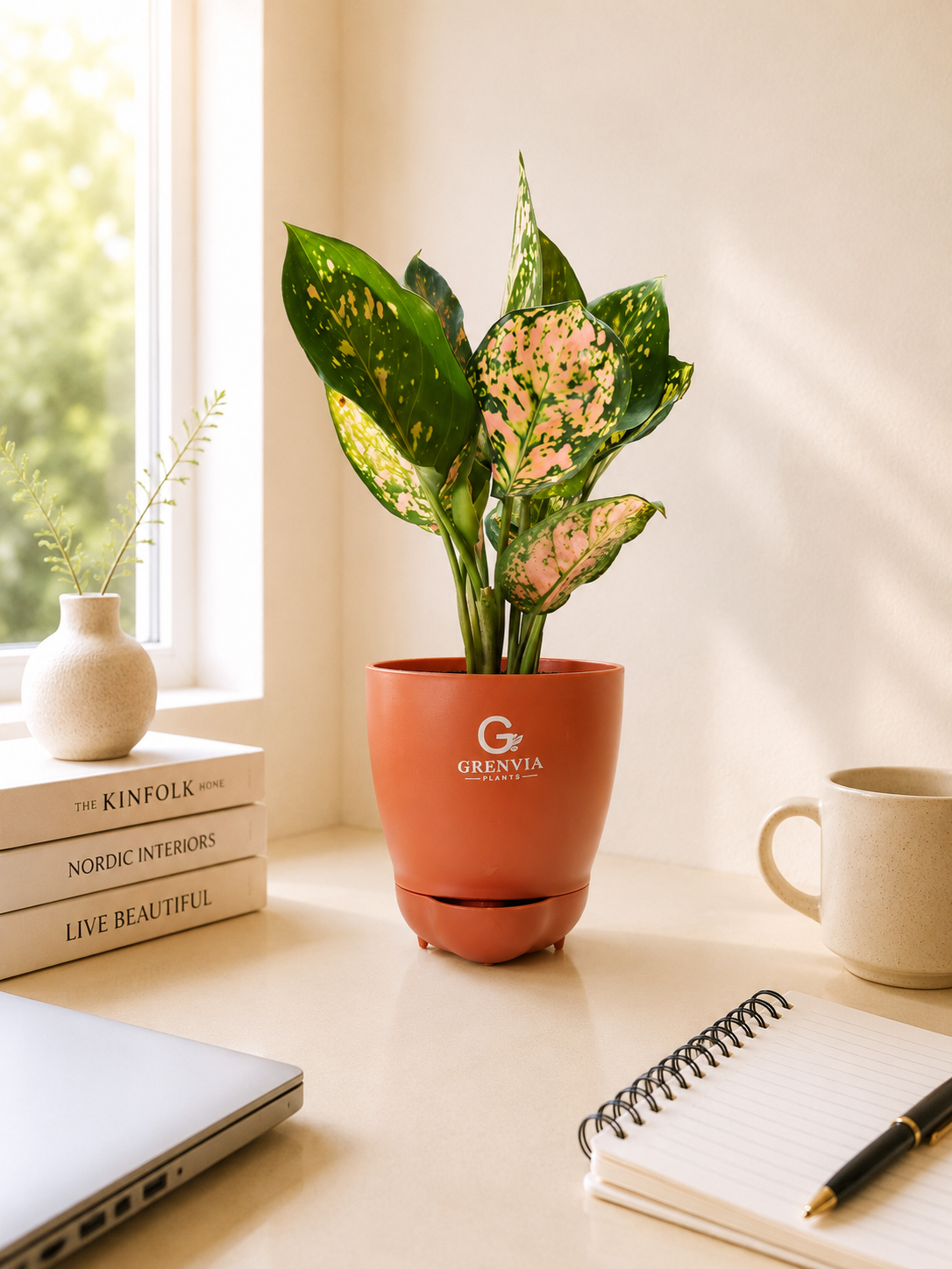 🌿  Pink Aglaonema in Self-Watering Pot