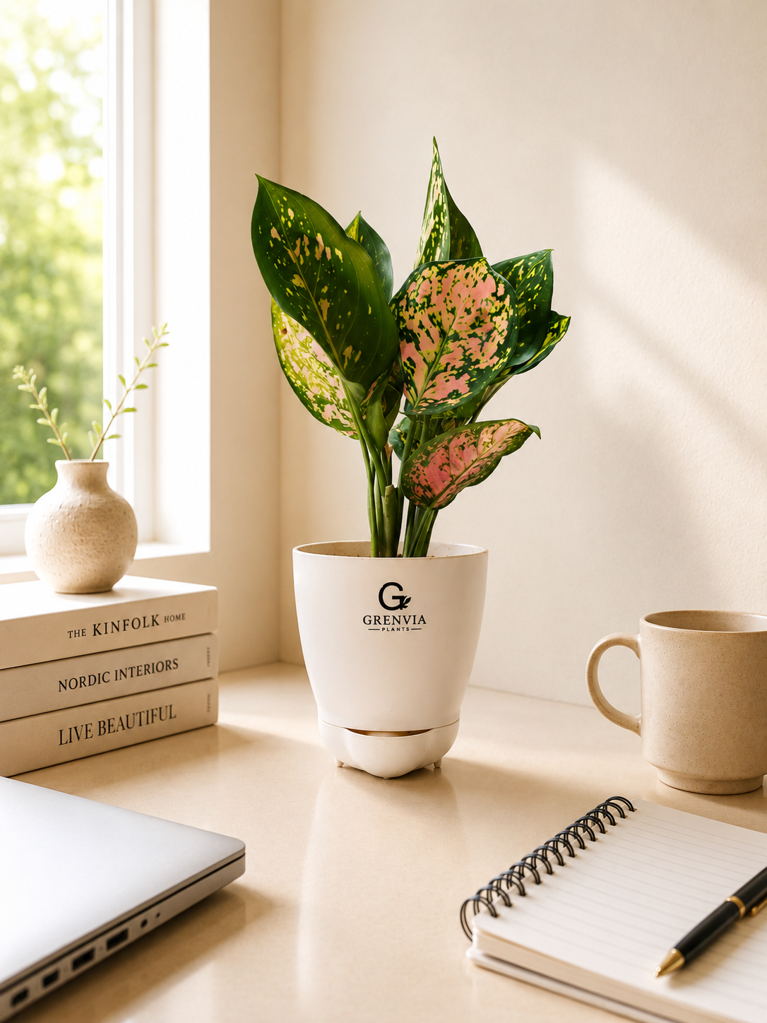 🌿  Pink Aglaonema in Self-Watering Pot
