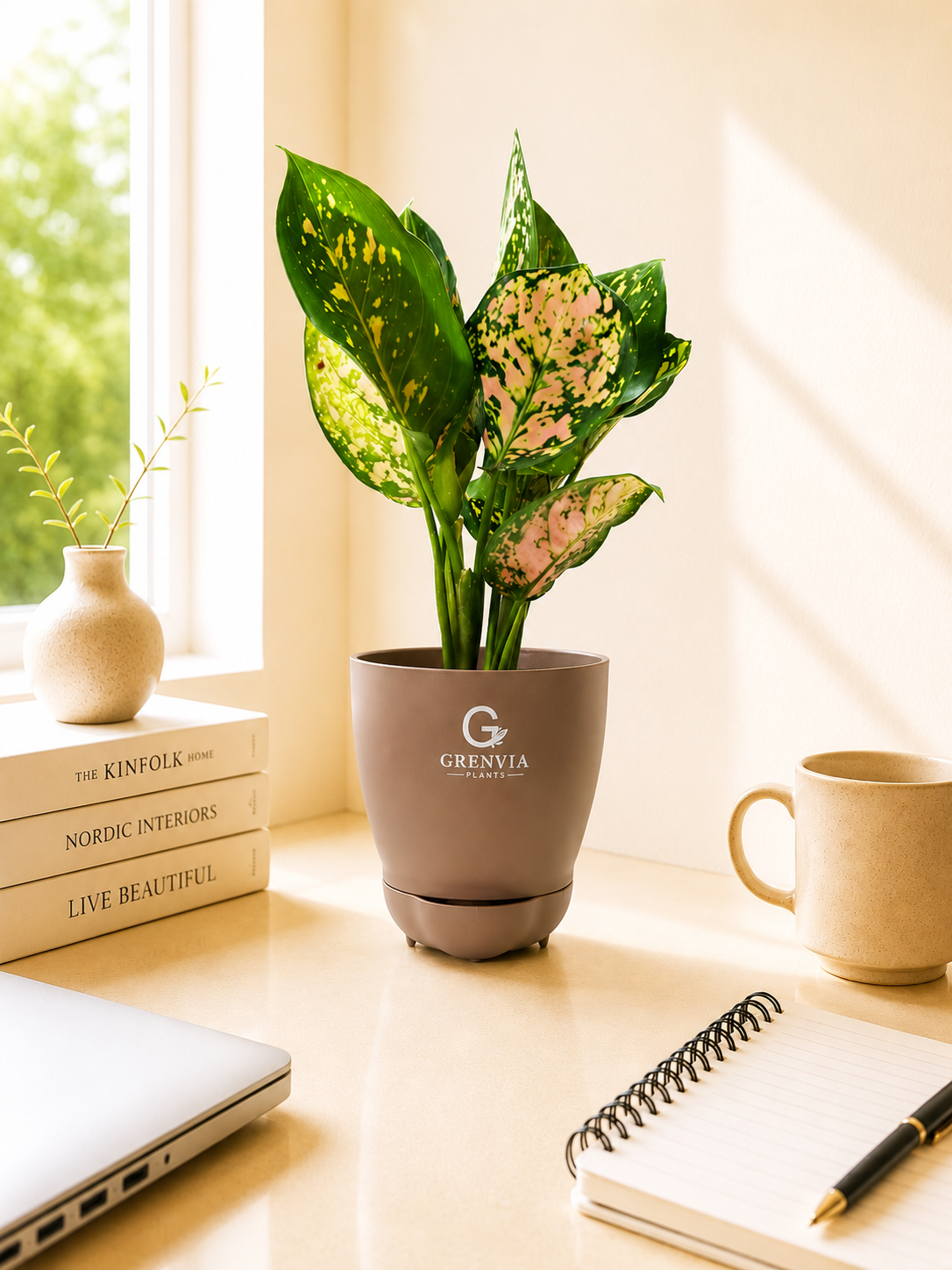 🌿  Pink Aglaonema in Self-Watering Pot