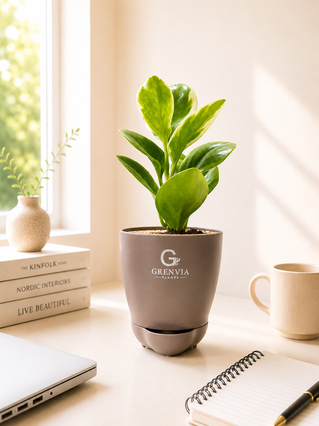 🌿 Peperomia Variegata in Grenvia  Self-Watering Plant