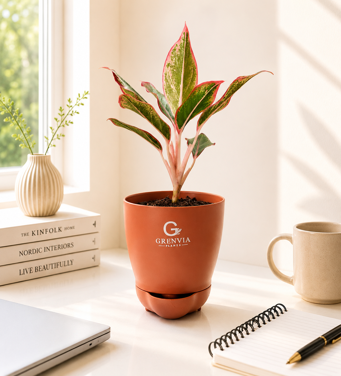 🌿 Aglaonema Pink lipstic in  Self-Watering Plant