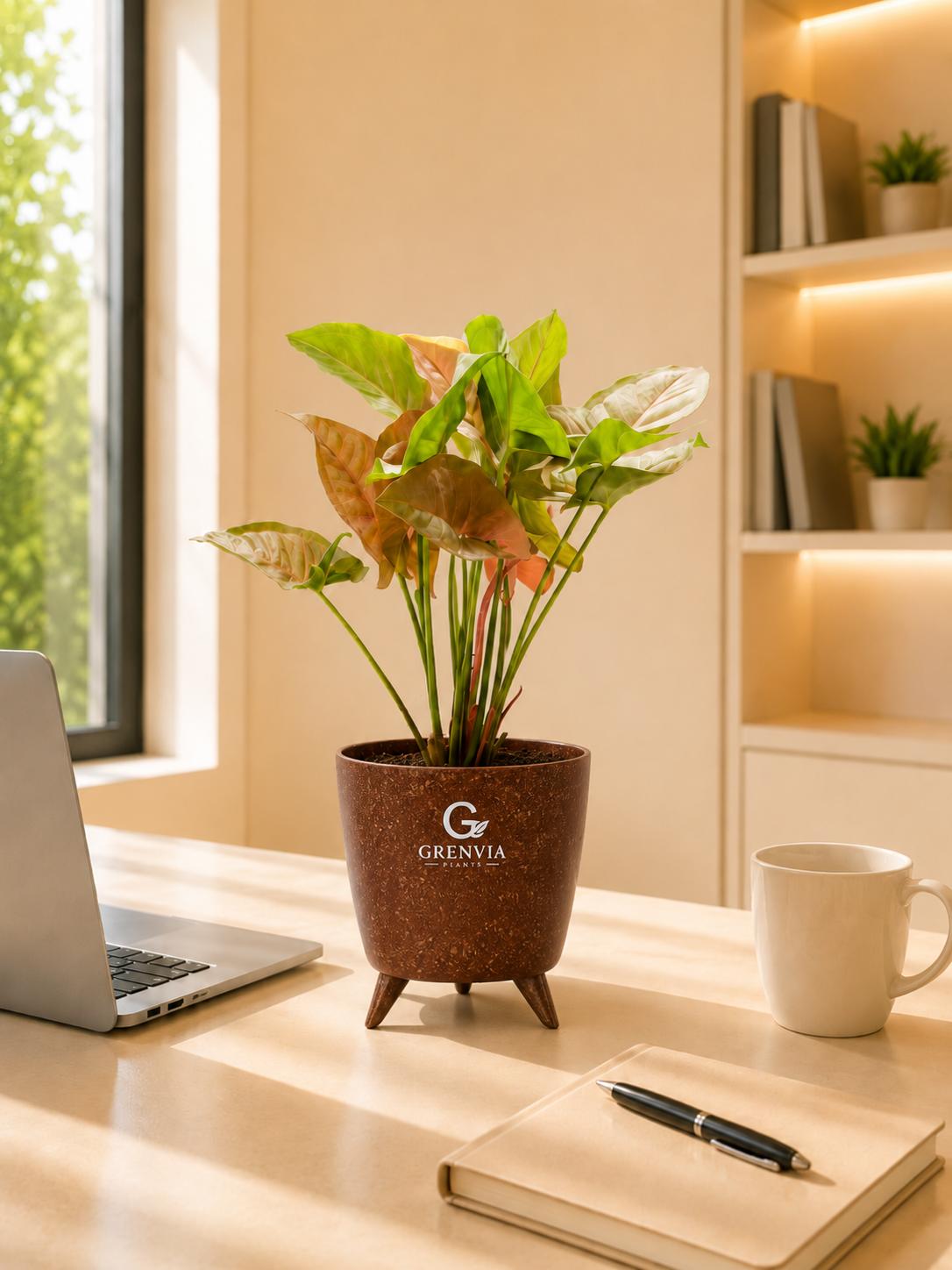 Pink Synghonium-Tripod Stand Eco Planter